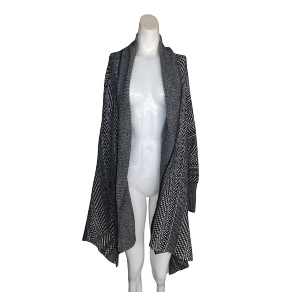 BEBE Cardigan Sweater, S, Geometric/Stripe, Open front, Asymmetric, Shawl collar - Picture 7 of 12